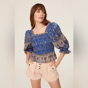 Sea New York blue purple Rosita smocked cotton crop top size S